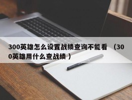 300英雄怎么设置战绩查询不能看 （300英雄用什么查战绩 ）