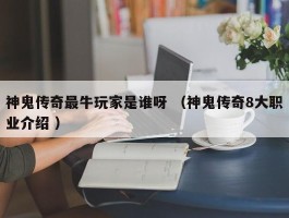 神鬼传奇最牛玩家是谁呀 （神鬼传奇8大职业介绍 ）